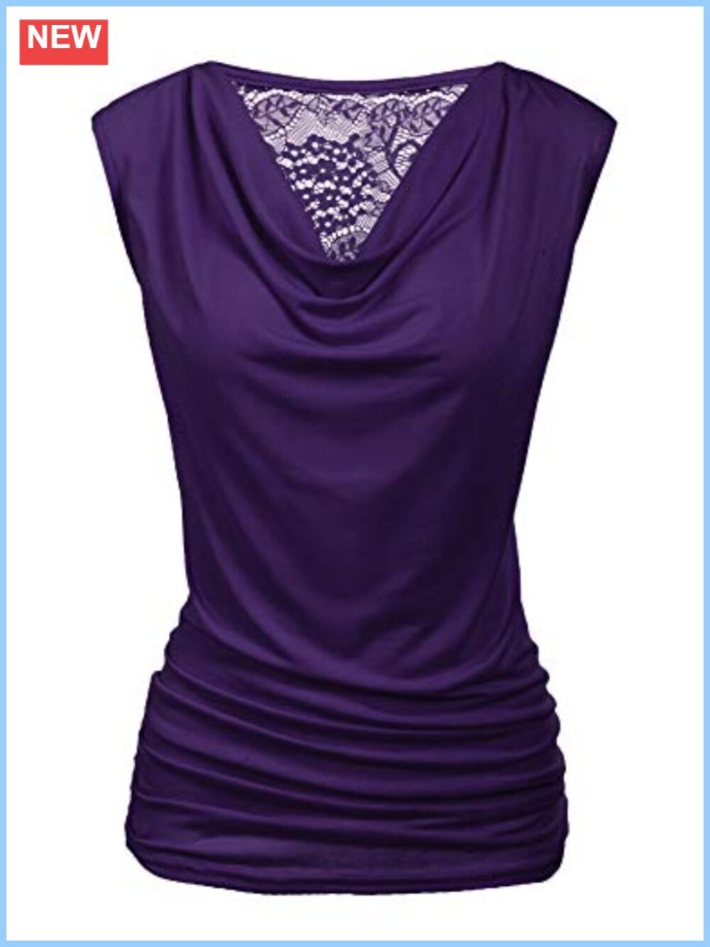 Womens Sleeveless Ruched Tank Top Cowl Neck Lace Up Back Casual